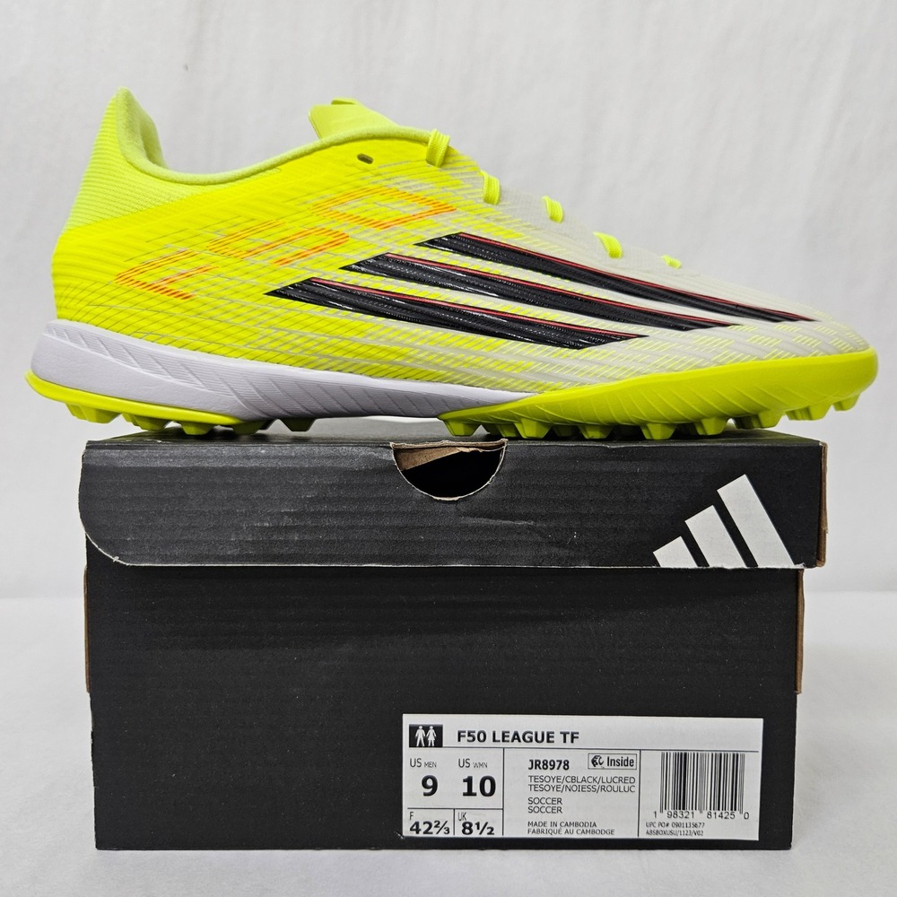 Adidas F50 League TF Turf Soccer Cleats JR8978 Solar Yellow Black Men‎ Size 9